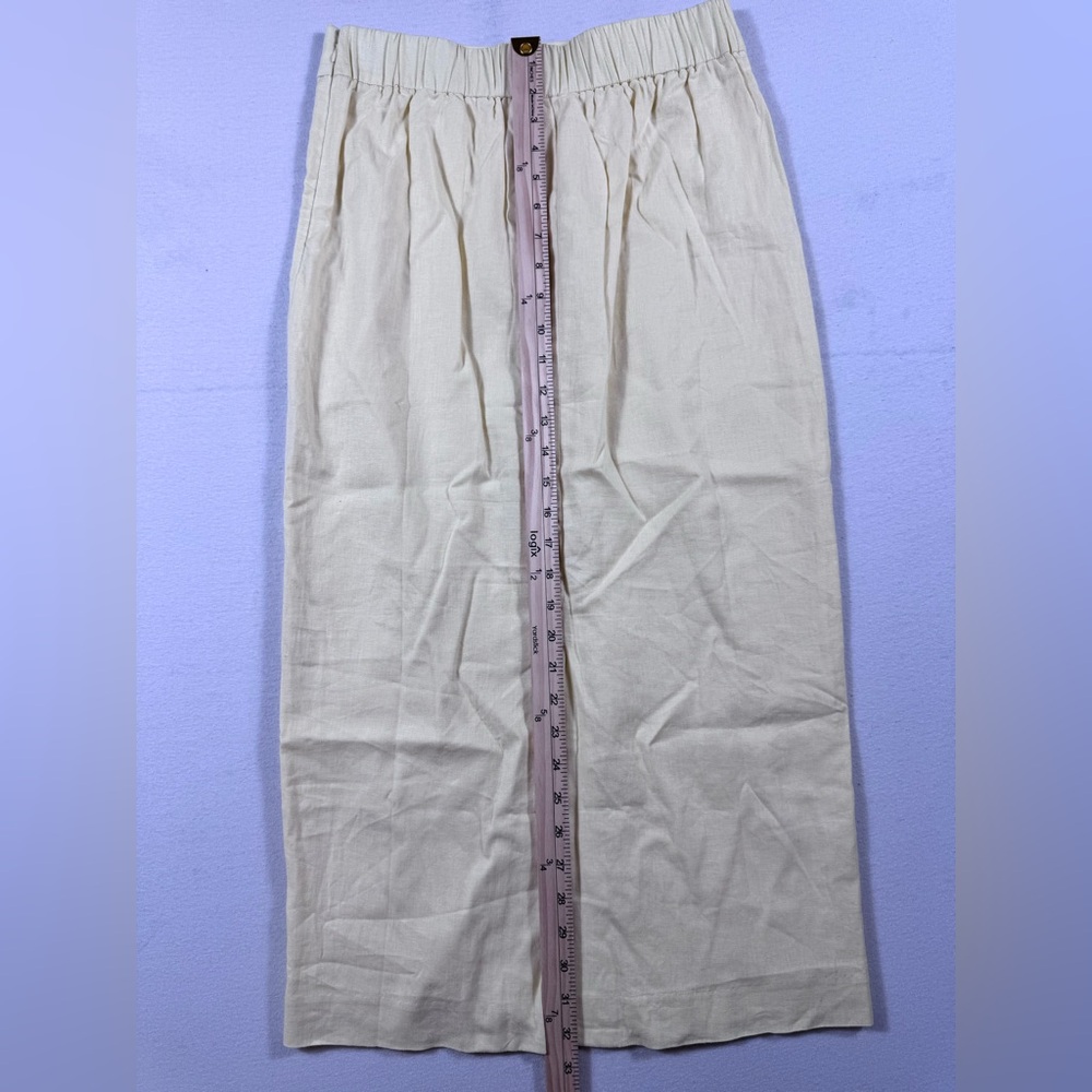 Ann Taylor Soft Yellow Linen Blend Midi Skirt Size 2 | Back Slit | Workwear - Picture 7 of 8